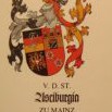 Tiskovina sdružení Asciburgia Mainz se znaky Prahy a Vídně v erbu