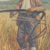 Sekáč brousí kosu (historická pohlednice)