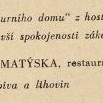Inzerát na Matyskovu hospodu v Národním domě 