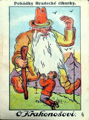 Reklamní pohádka o Krakonošovi - meziválečný oblbovák vydala Cikorka Hradecká se značkou "Tři děcka"