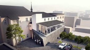 Vizualizace přístavby nového společenského centra ke staré radnici