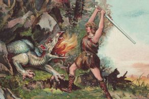 Souboj rytíře s drakem - historická pohlednice