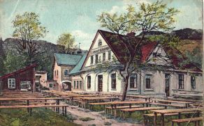 Franzova hospoda v Bystřici na dobové pohlednici