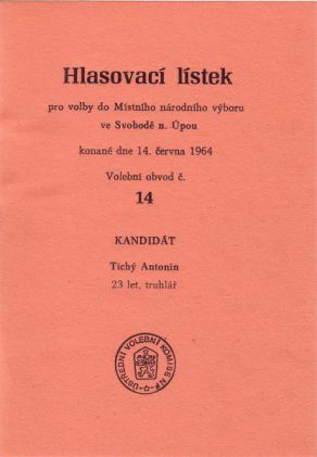 Volební lístek 1964