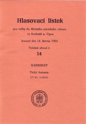 Volební lístek 1964 Volební lístek 1964