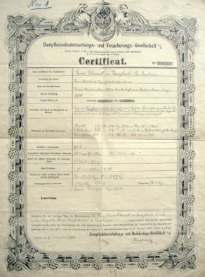 Certifikát parního kotle Ruston