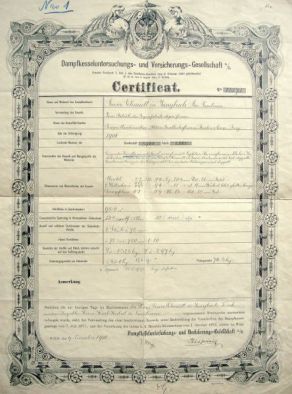 Certifikát parního kotle Ruston Certifikát parního kotle Ruston