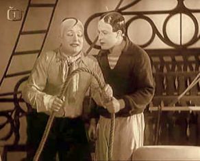 Voskovec a Werich ve filmu Pudr a benzin Voskovec a Werich ve filmu Pudr a benzin